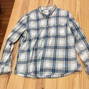 American Eagle Outfitters Blue and White Plaid Shirt